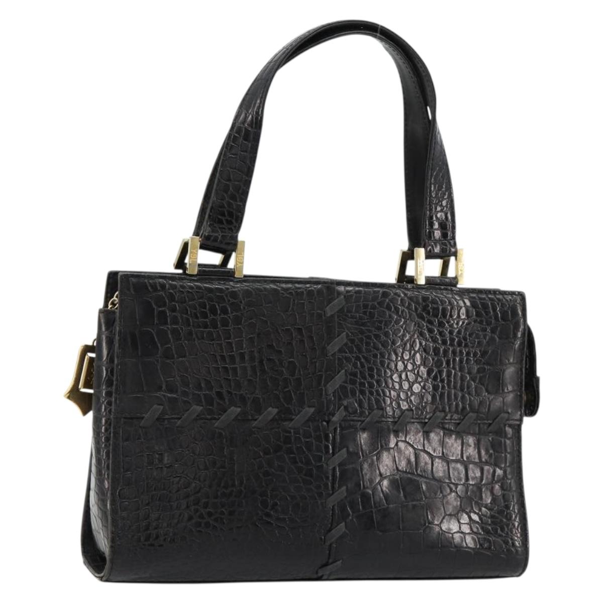 SAINT LAURENT Hand Bag Embossed leather Black Gold Auth 183192A