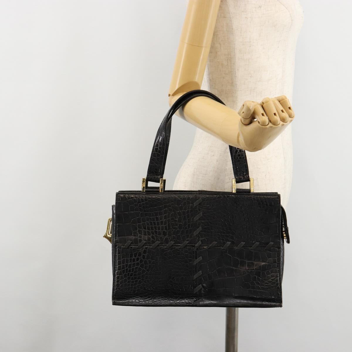 SAINT LAURENT Hand Bag Embossed leather Black Gold Auth 183192A