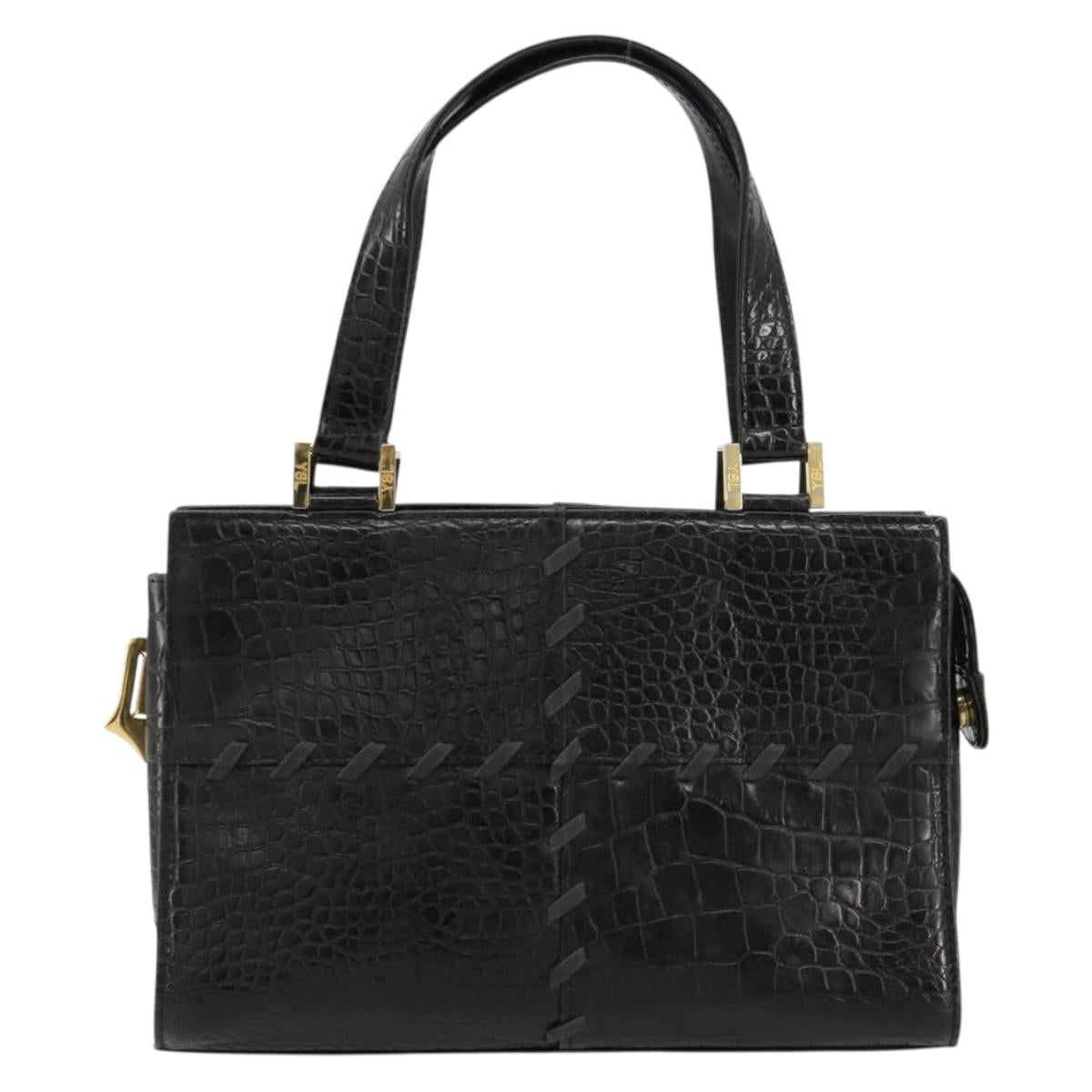 SAINT LAURENT Hand Bag Embossed leather Black Gold Auth 183192A