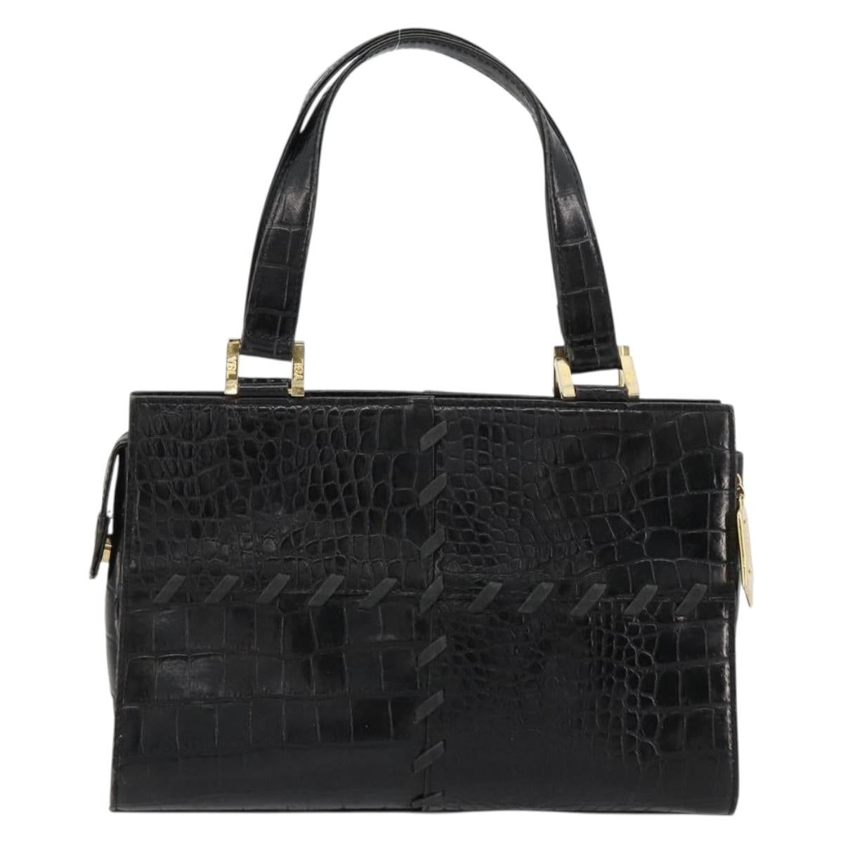 SAINT LAURENT Hand Bag Embossed leather Black Gold Auth 183192A