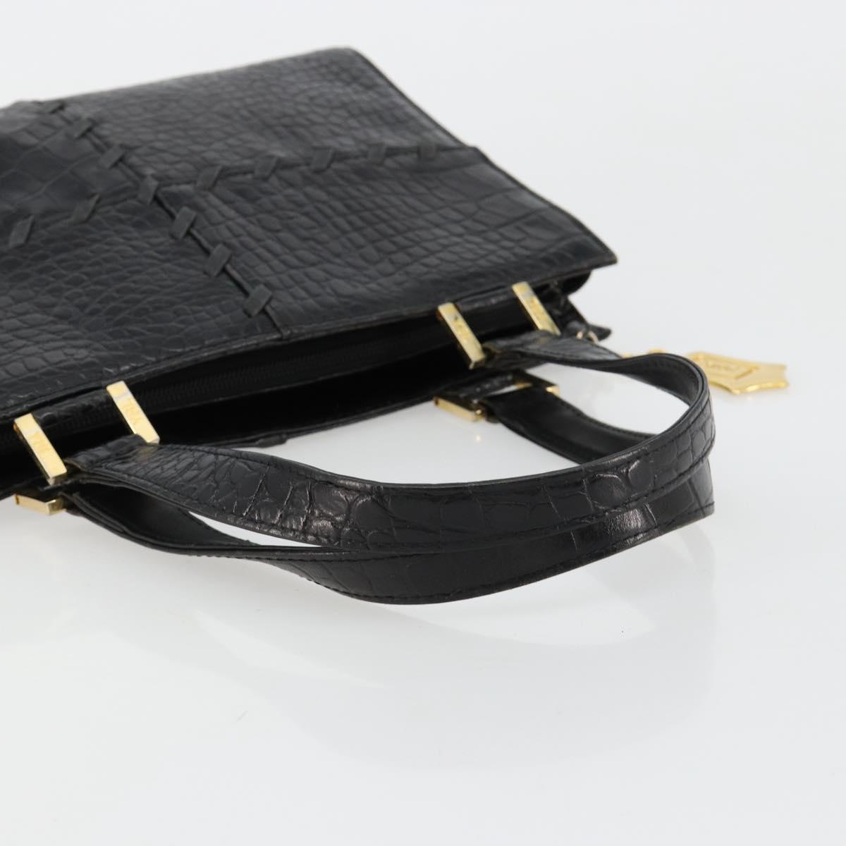 SAINT LAURENT Hand Bag Embossed leather Black Gold Auth 183192A