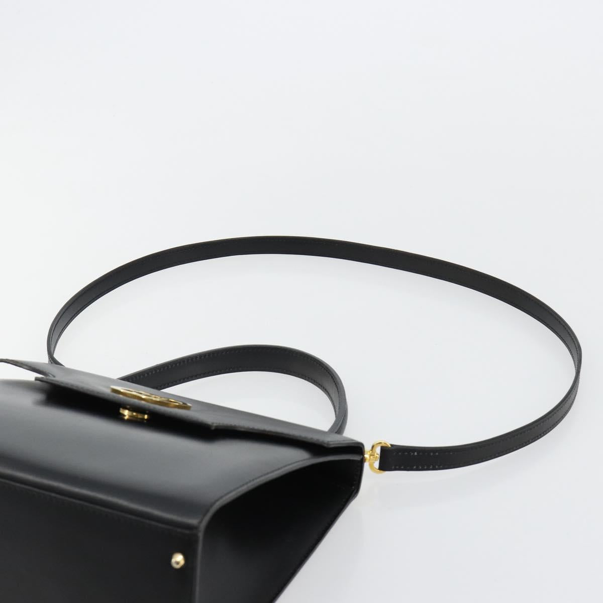 CELINE Hand Bag Leather 2way Black Gold Auth 183194SAV
