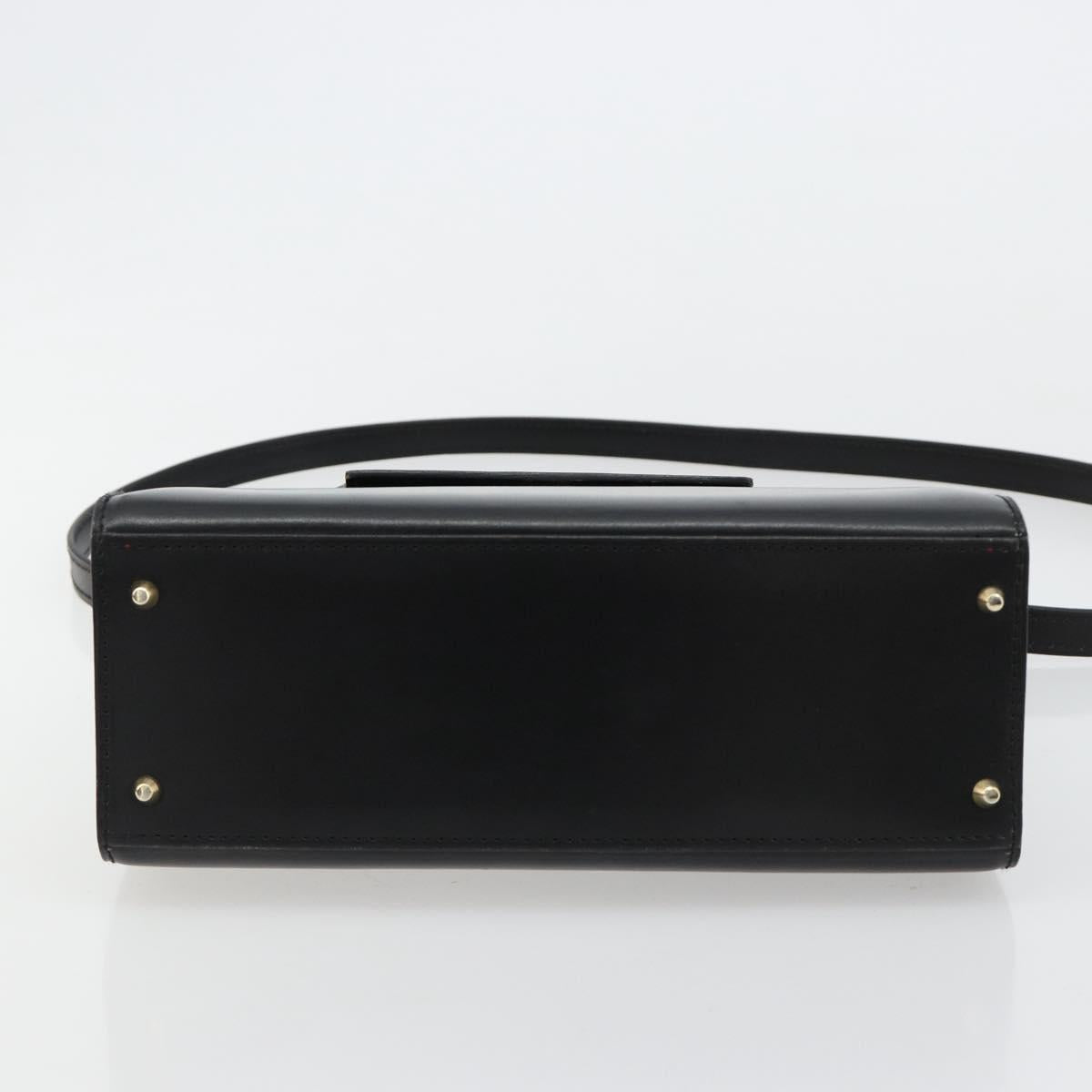 CELINE Hand Bag Leather 2way Black Gold Auth 183194SAV