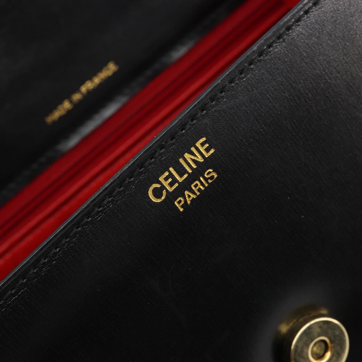 CELINE Hand Bag Leather 2way Black Gold Auth 183194SAV