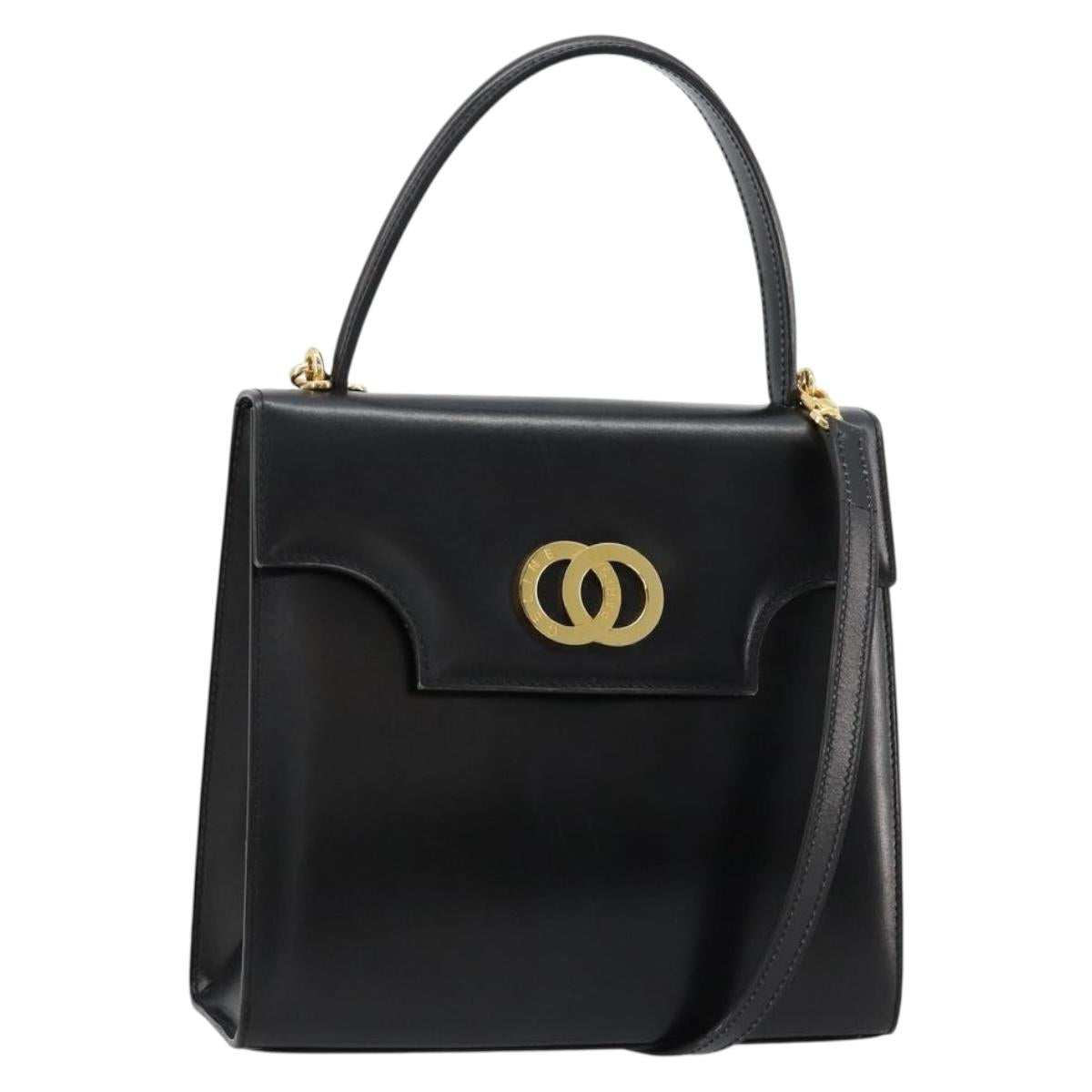 CELINE Hand Bag Leather 2way Black Gold Auth 183194SAV