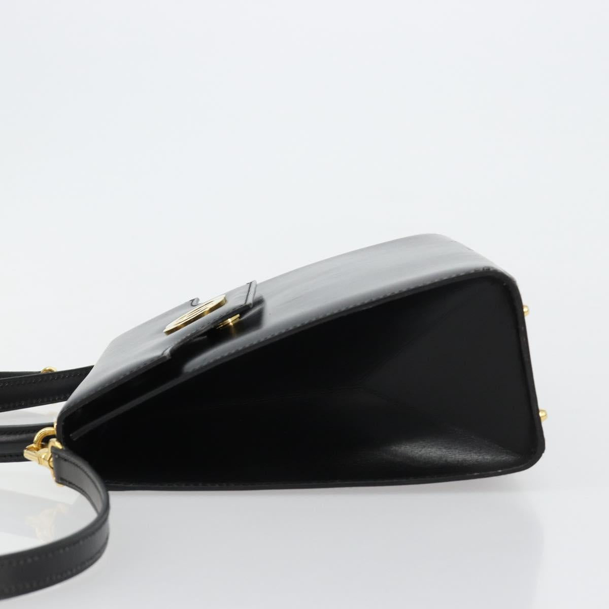CELINE Hand Bag Leather 2way Black Gold Auth 183194SAV