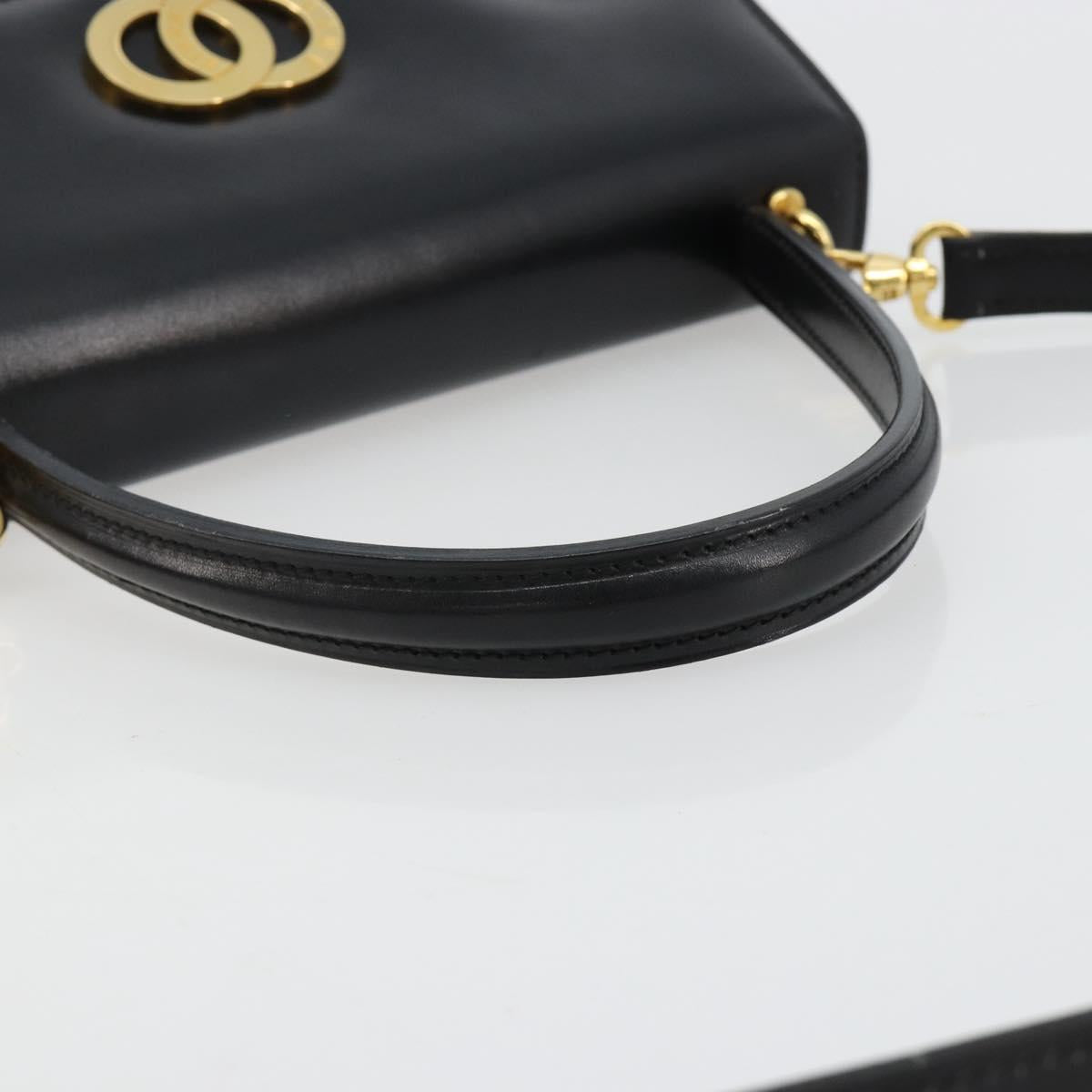 CELINE Hand Bag Leather 2way Black Gold Auth 183194SAV