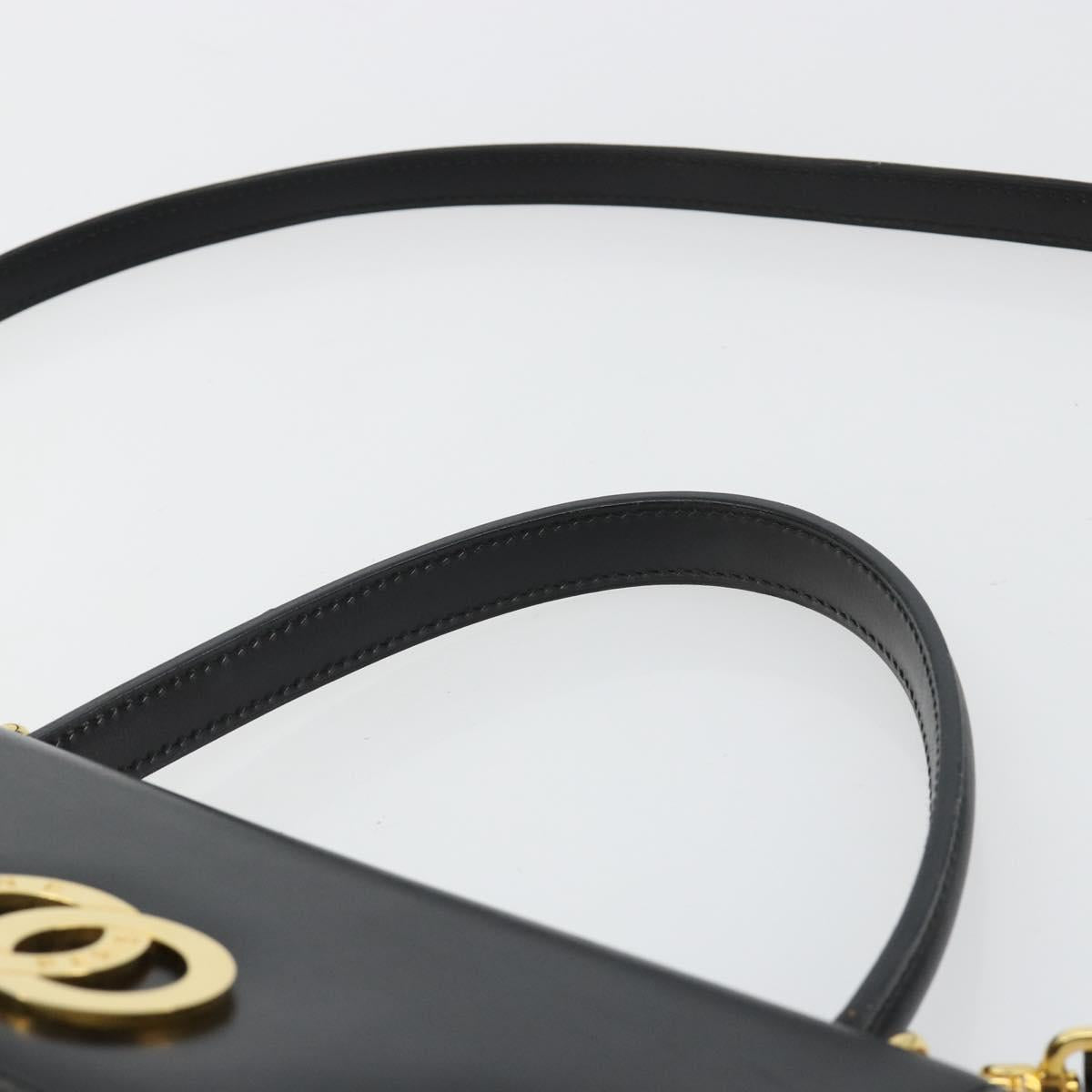 CELINE Hand Bag Leather 2way Black Gold Auth 183194SAV