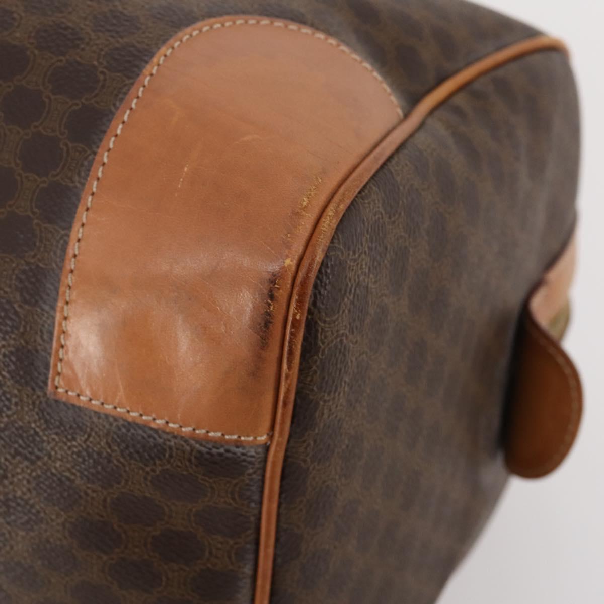 CELINE Macadam Canvas Boston Bag PVC Leather Brown Gold Auth 183196A