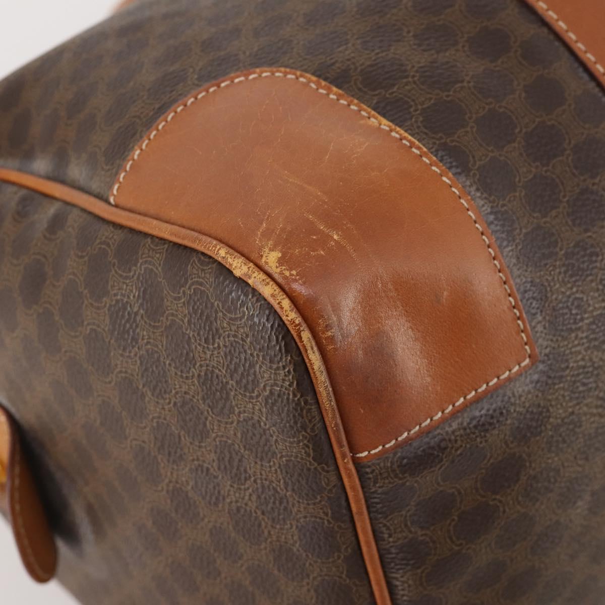 CELINE Macadam Canvas Boston Bag PVC Leather Brown Gold Auth 183196A