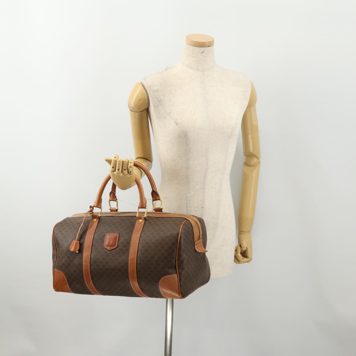 CELINE Macadam Canvas Boston Bag PVC Leather Brown Gold Auth 183196A