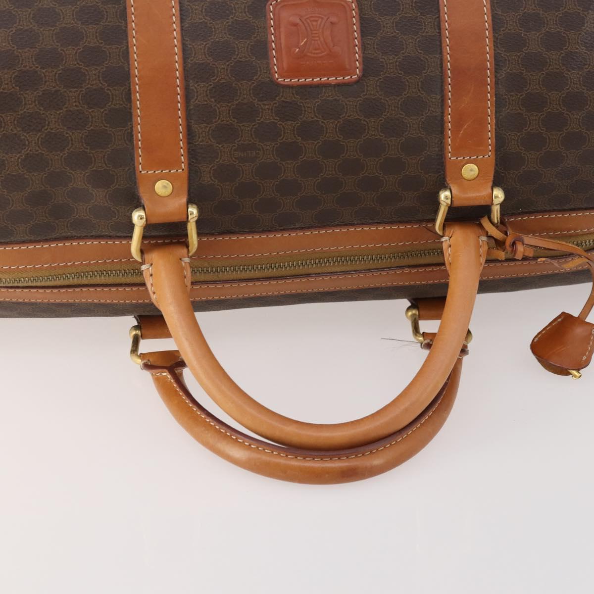 CELINE Macadam Canvas Boston Bag PVC Leather Brown Gold Auth 183196A