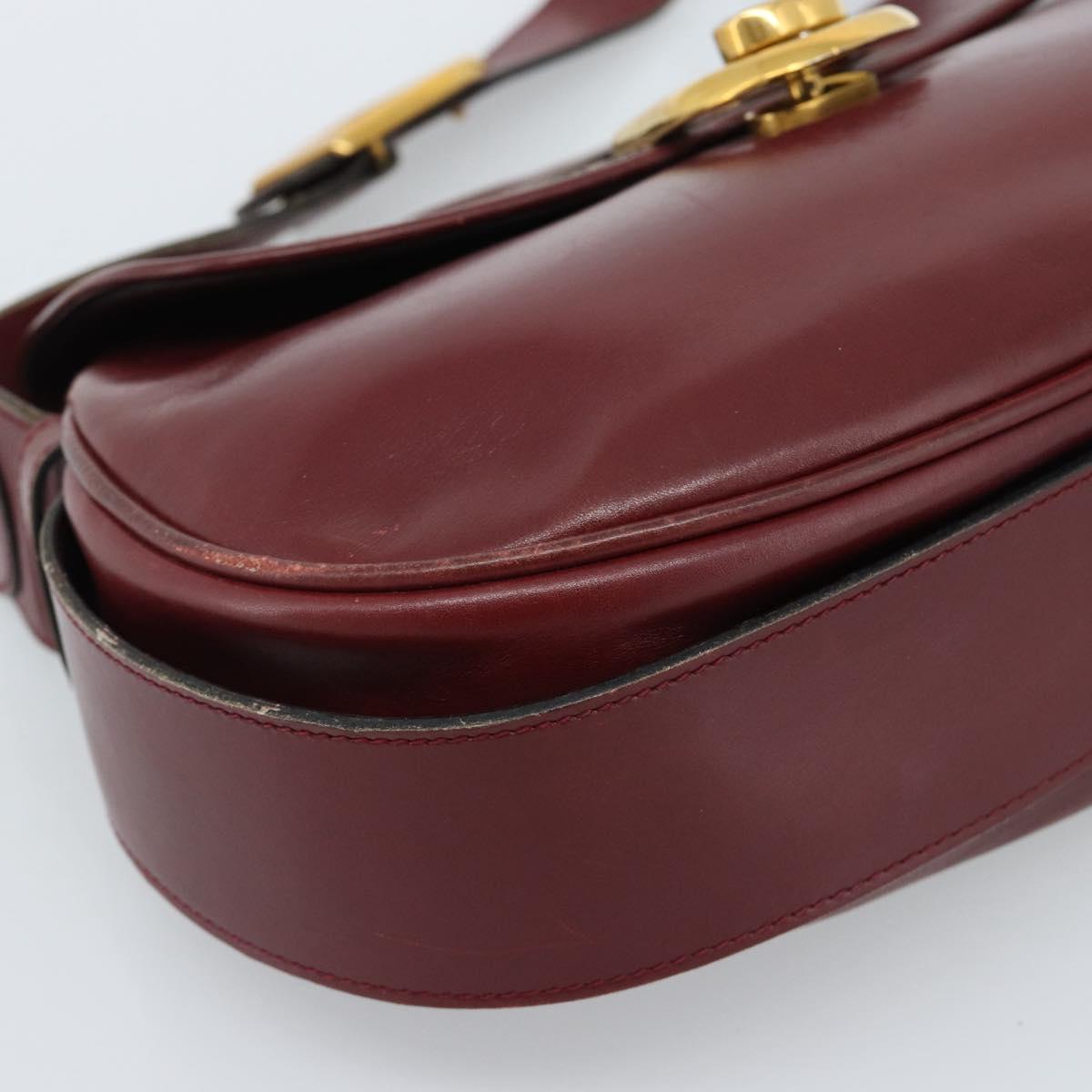 GUCCI Shoulder Bag Leather Bordeaux Gold Auth 183197