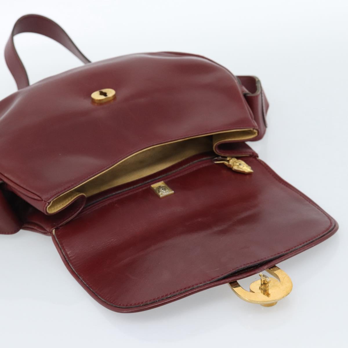 GUCCI Shoulder Bag Leather Bordeaux Gold Auth 183197