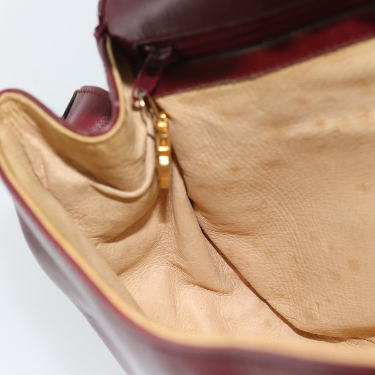 GUCCI Shoulder Bag Leather Bordeaux Gold Auth 183197