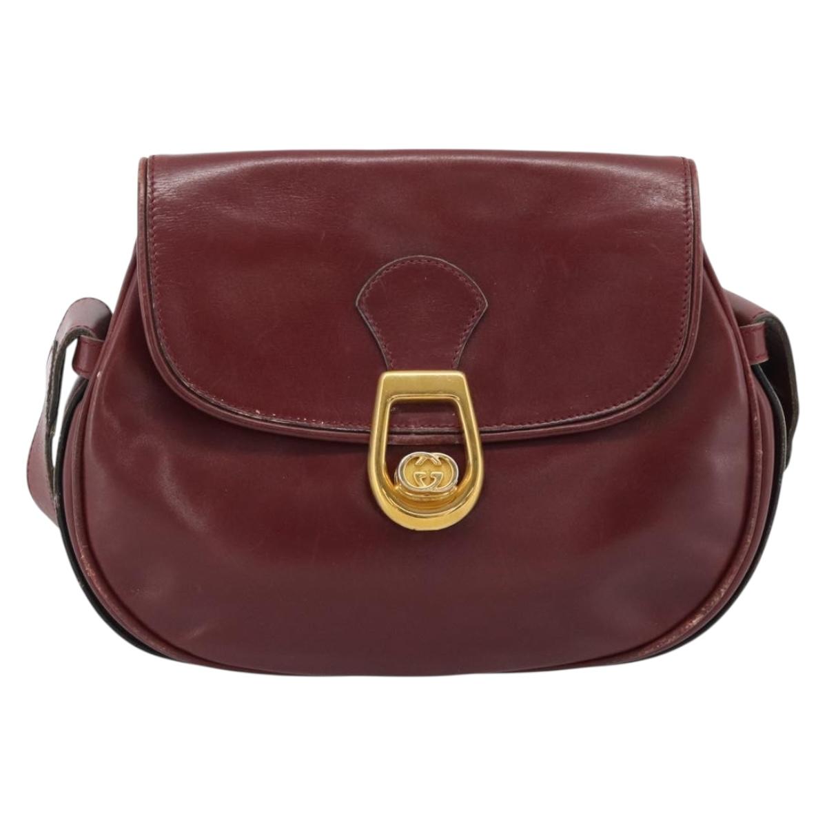 GUCCI Shoulder Bag Leather Bordeaux Gold Auth 183197