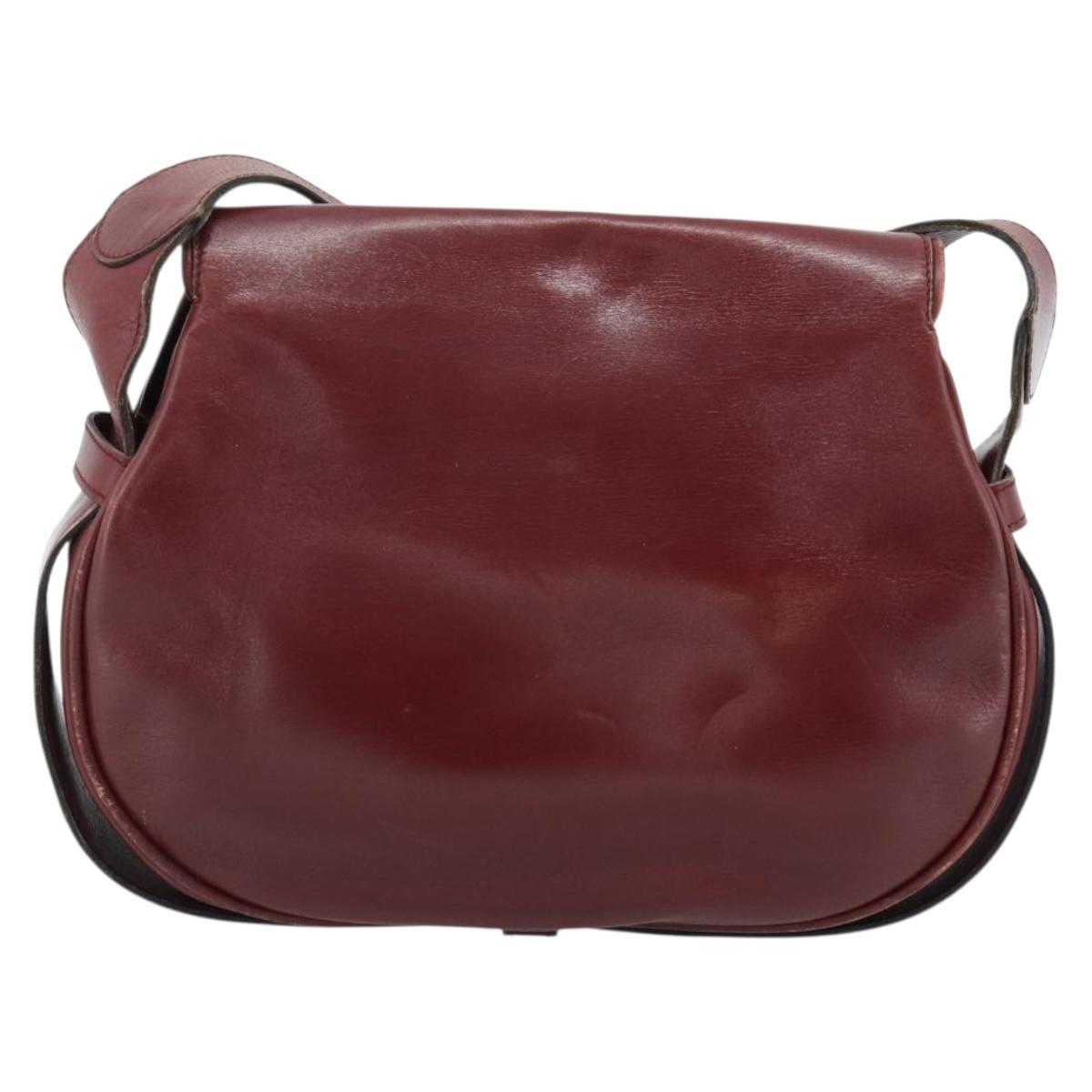 GUCCI Shoulder Bag Leather Bordeaux Gold Auth 183197