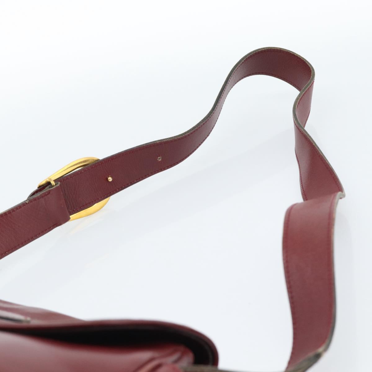 GUCCI Shoulder Bag Leather Bordeaux Gold Auth 183197