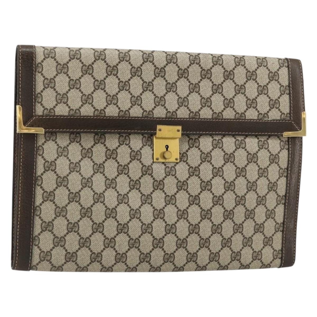 GUCCI GG Supreme Clutch Bag PVC Beige Gold Auth 183198