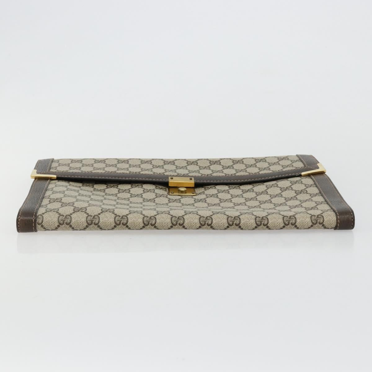 GUCCI GG Supreme Clutch Bag PVC Beige Gold Auth 183198