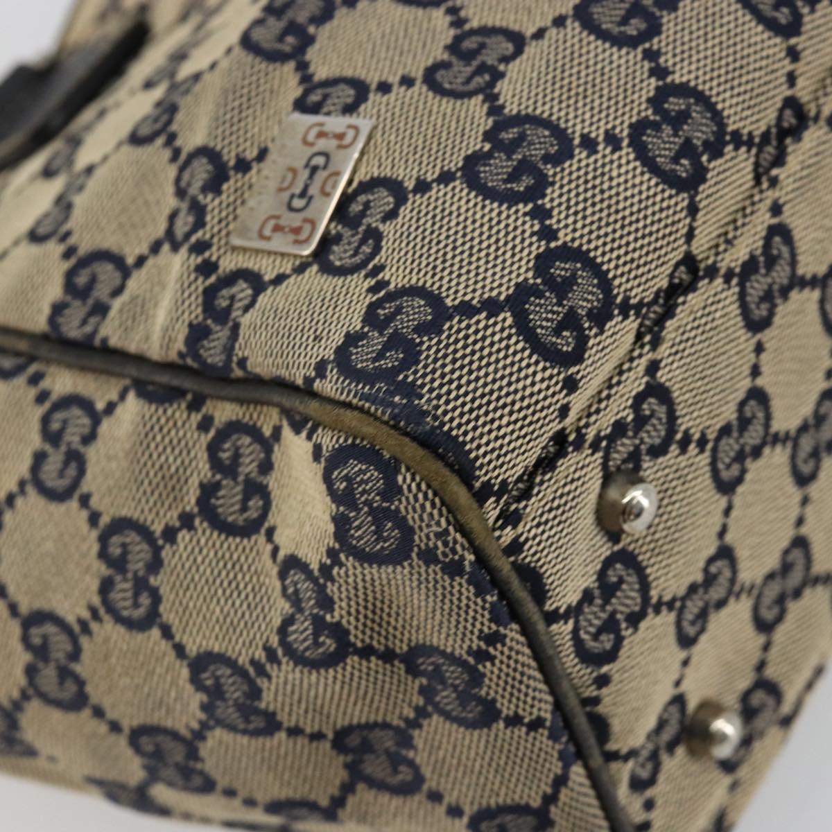 GUCCI GG Canvas Sherry Line Hand Bag Navy Silver 145810 Auth 183200