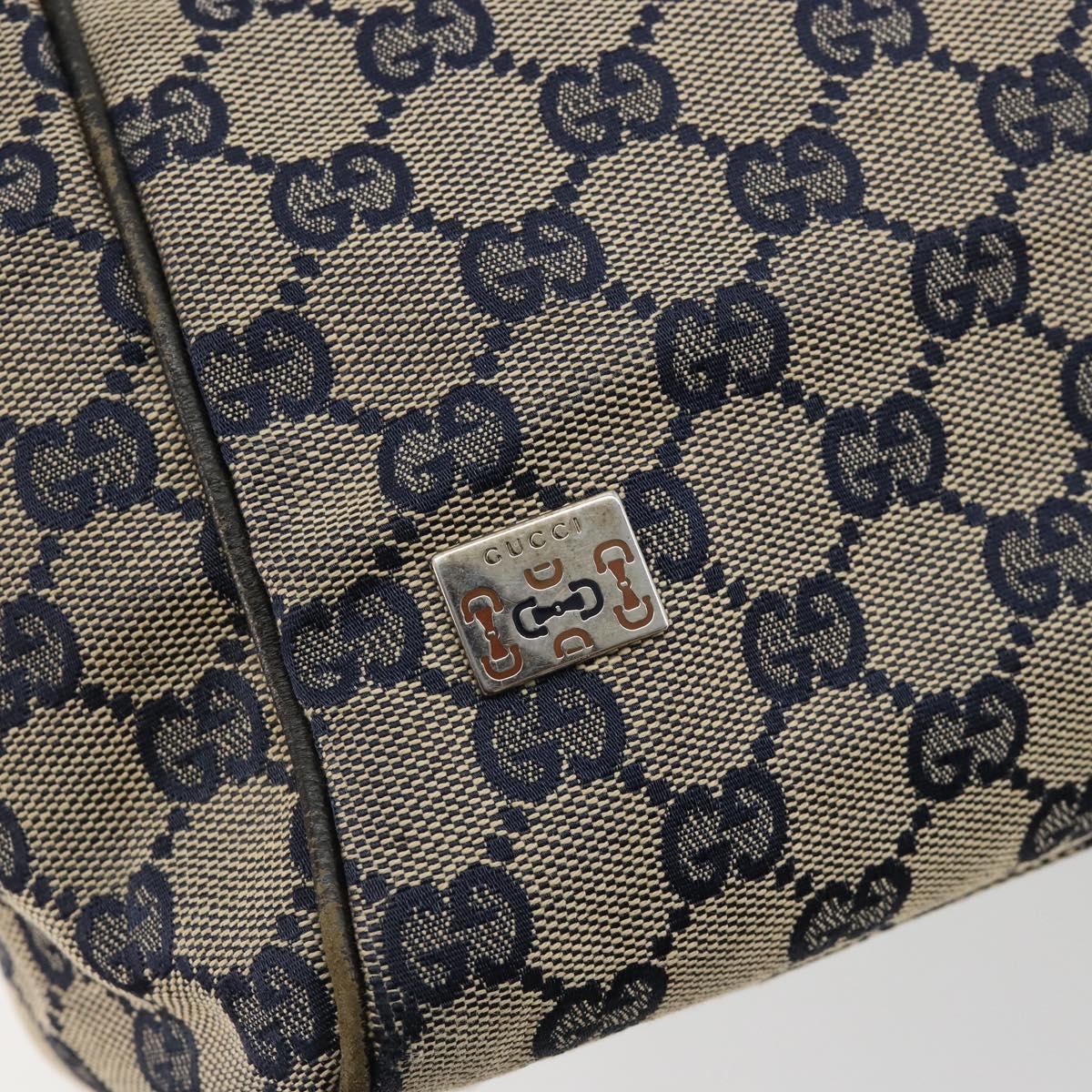GUCCI GG Canvas Sherry Line Hand Bag Navy Silver 145810 Auth 183200
