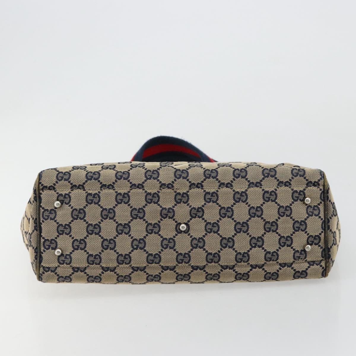 GUCCI GG Canvas Sherry Line Hand Bag Navy Silver 145810 Auth 183200