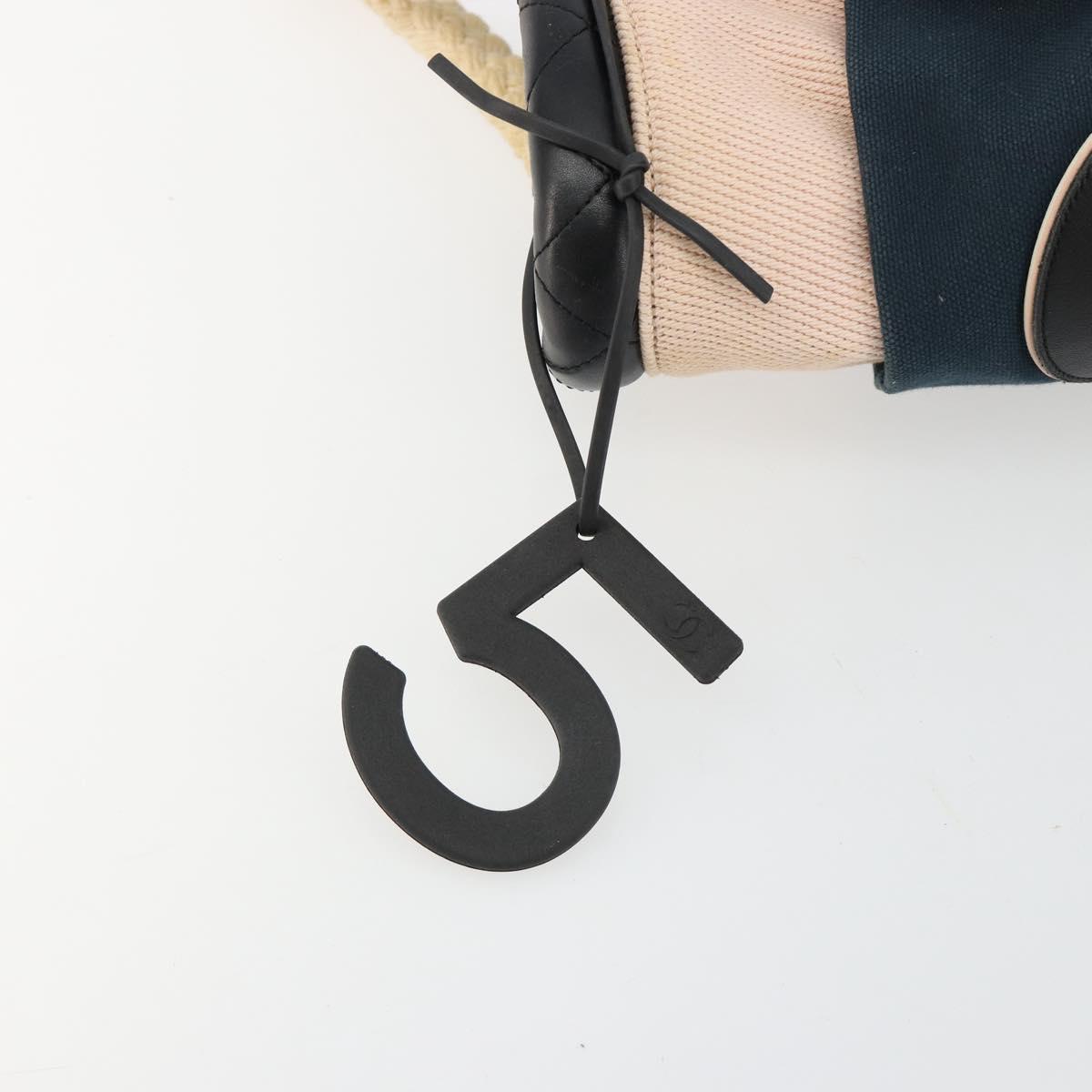 CHANEL Choco Bar Hand Bag Canvas Navy Silver CC Auth 183201