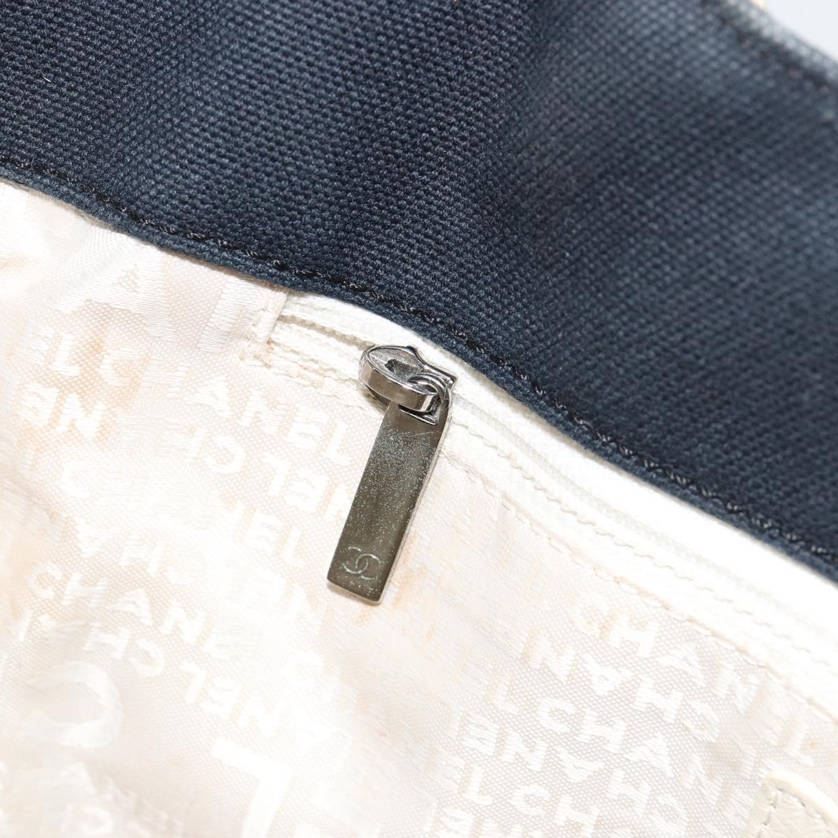 CHANEL Choco Bar Hand Bag Canvas Navy Silver CC Auth 183201