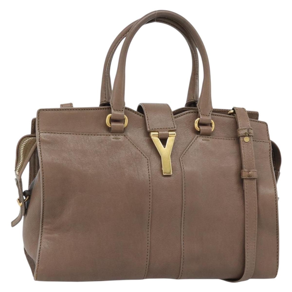 SAINT LAURENT Cavas chic Hand Bag Leather 2way Brown Gold 297957 Auth 183202A