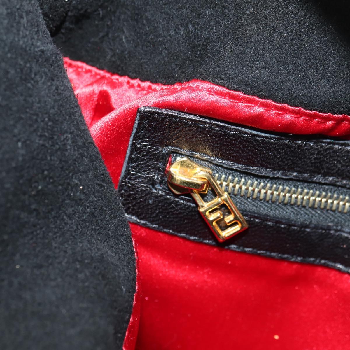 FENDI Mamma Baguette Shoulder Bag Suede Black Gold Auth 183213SAM