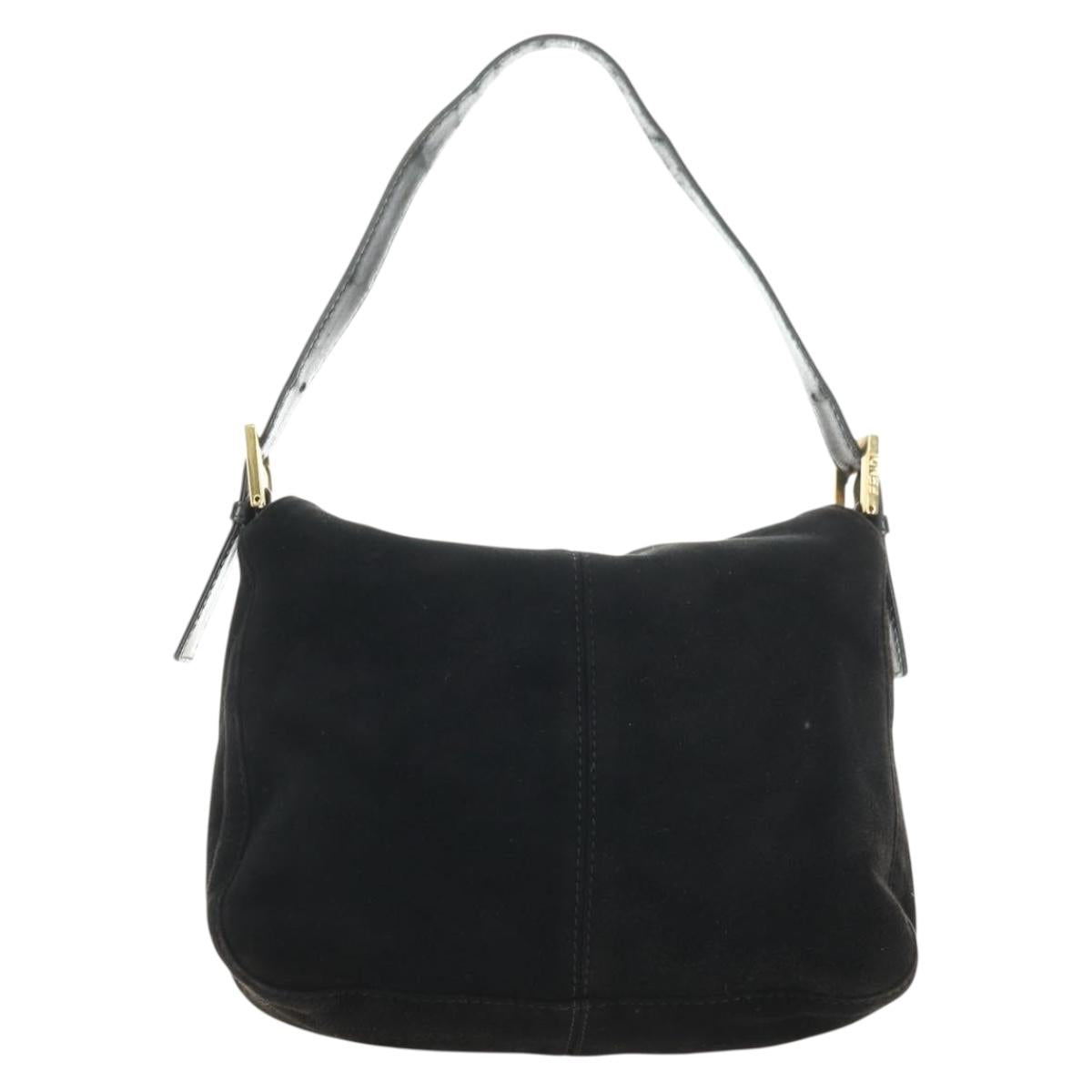 FENDI Mamma Baguette Shoulder Bag Suede Black Gold Auth 183213SAM