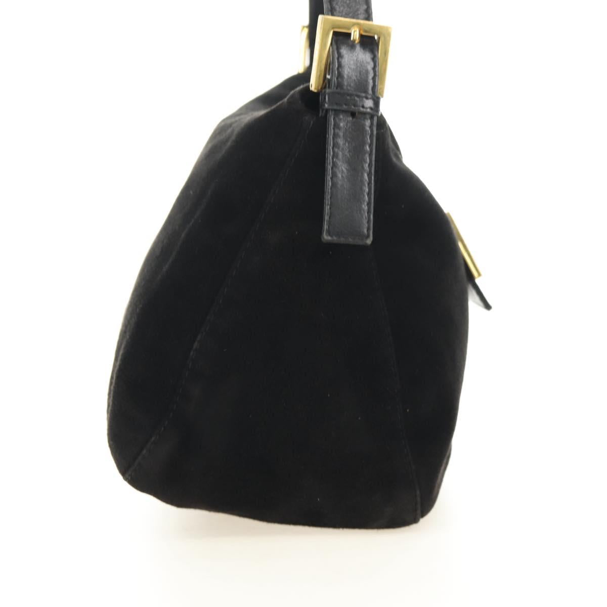 FENDI Mamma Baguette Shoulder Bag Suede Black Gold Auth 183213SAM