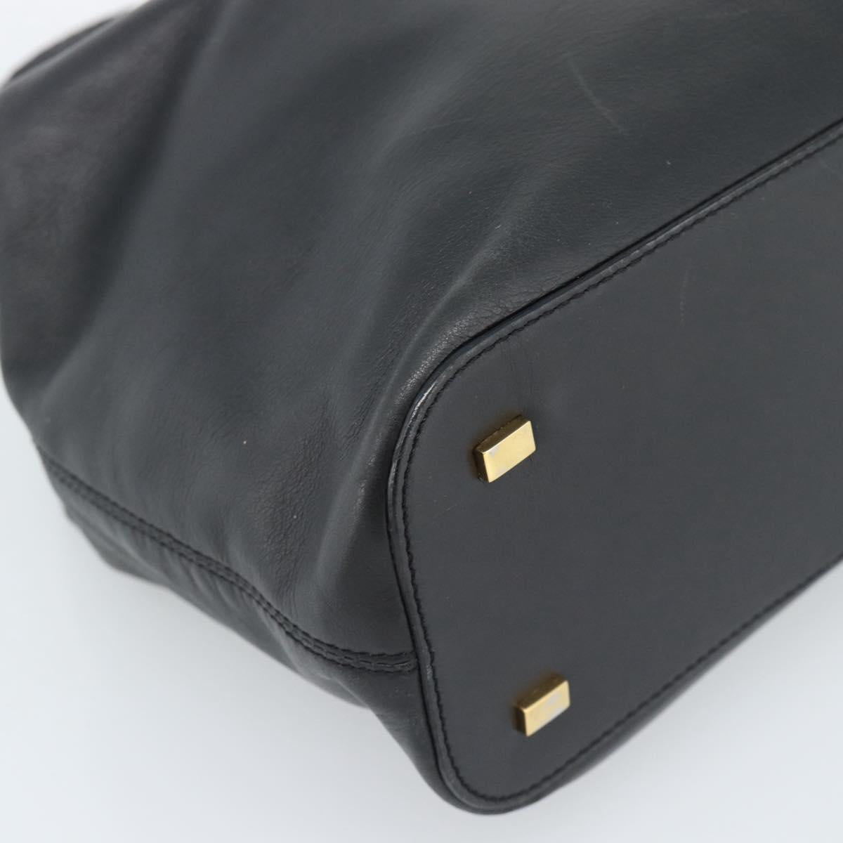 CELINE Hand Bag Leather Black Gold Auth 183214