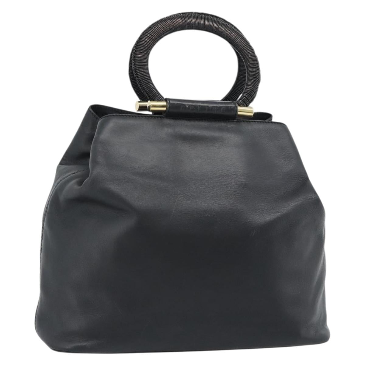CELINE Hand Bag Leather Black Gold Auth 183214