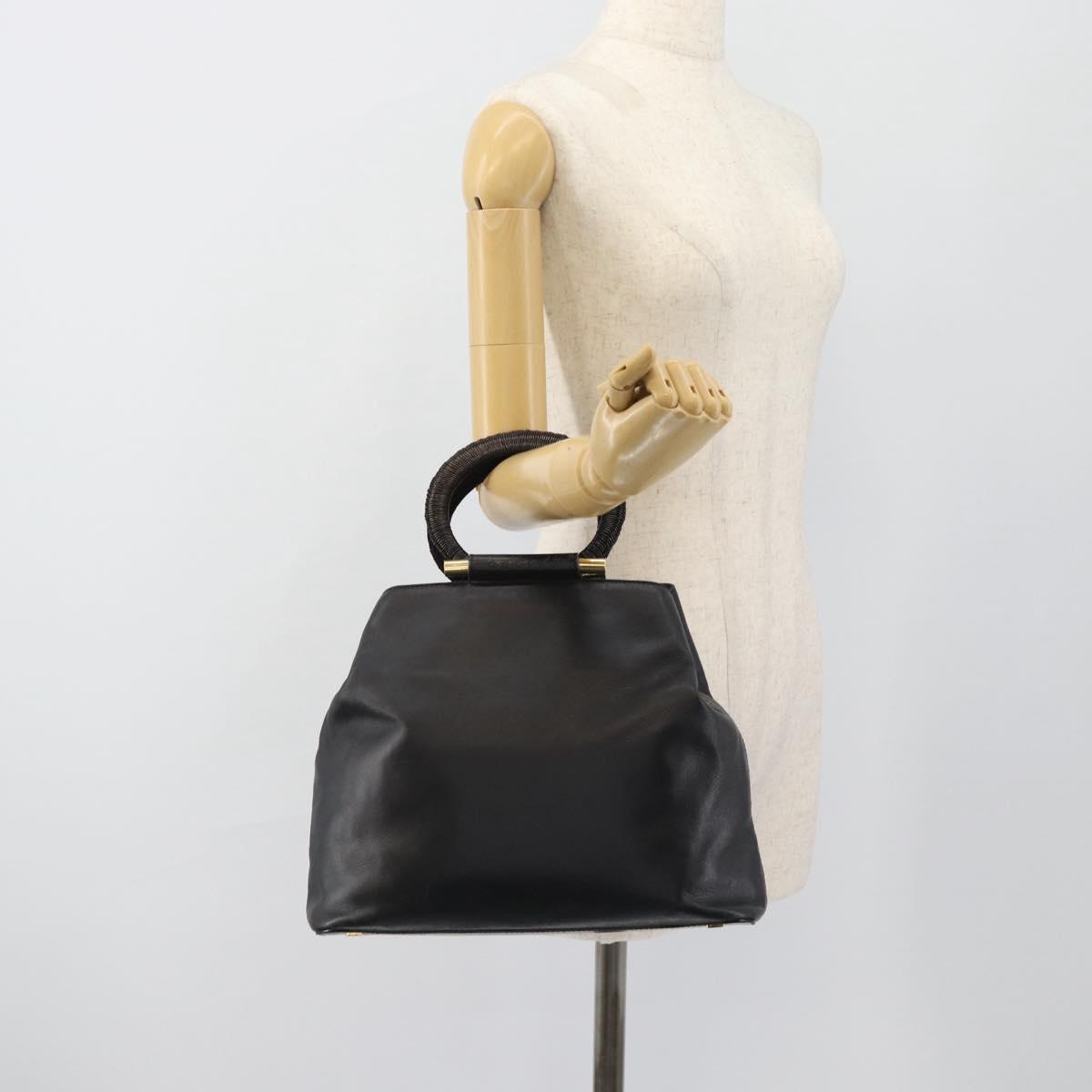 CELINE Hand Bag Leather Black Gold Auth 183214