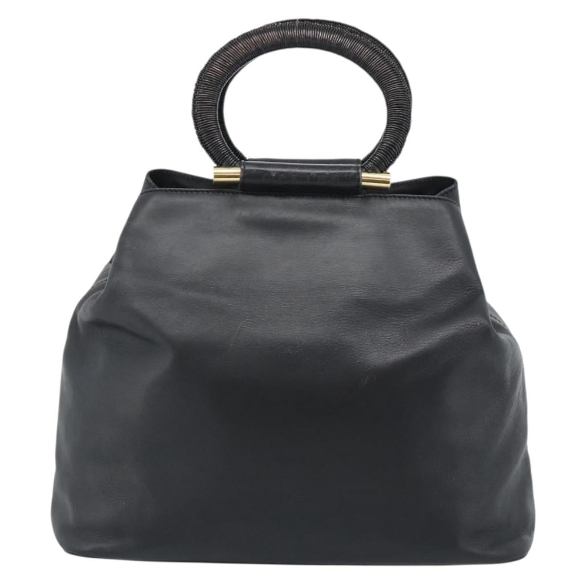CELINE Hand Bag Leather Black Gold Auth 183214