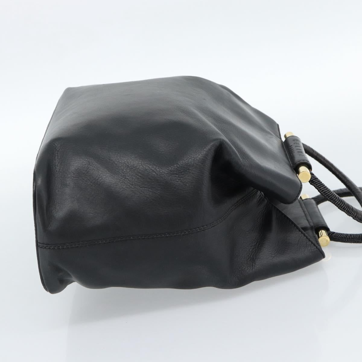 CELINE Hand Bag Leather Black Gold Auth 183214