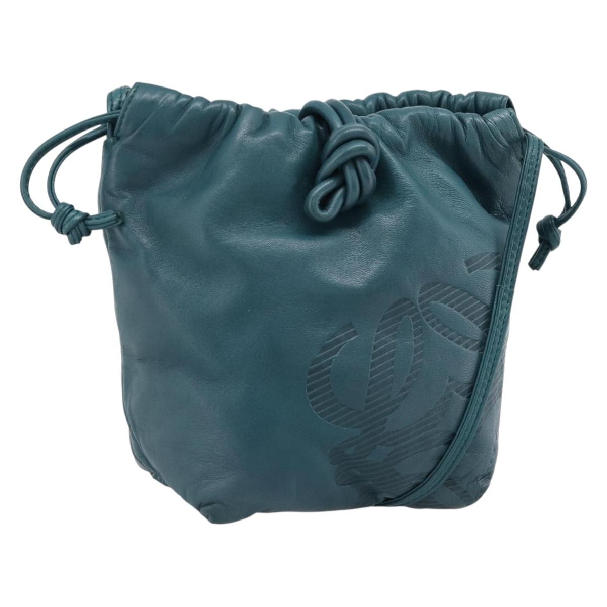 LOEWE Anagram Shoulder Bag Leather Blue Gold Auth 183215