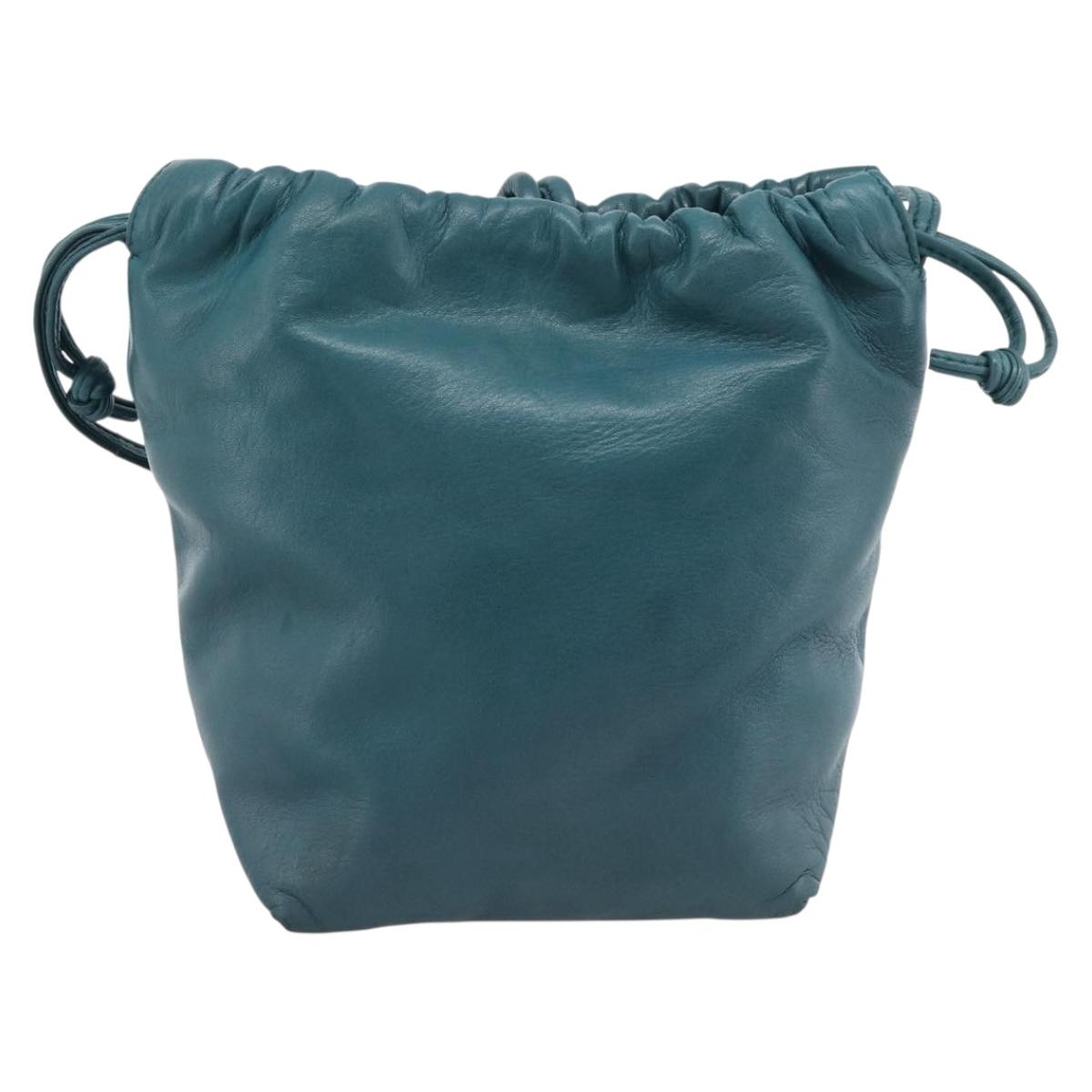 LOEWE Anagram Shoulder Bag Leather Blue Gold Auth 183215