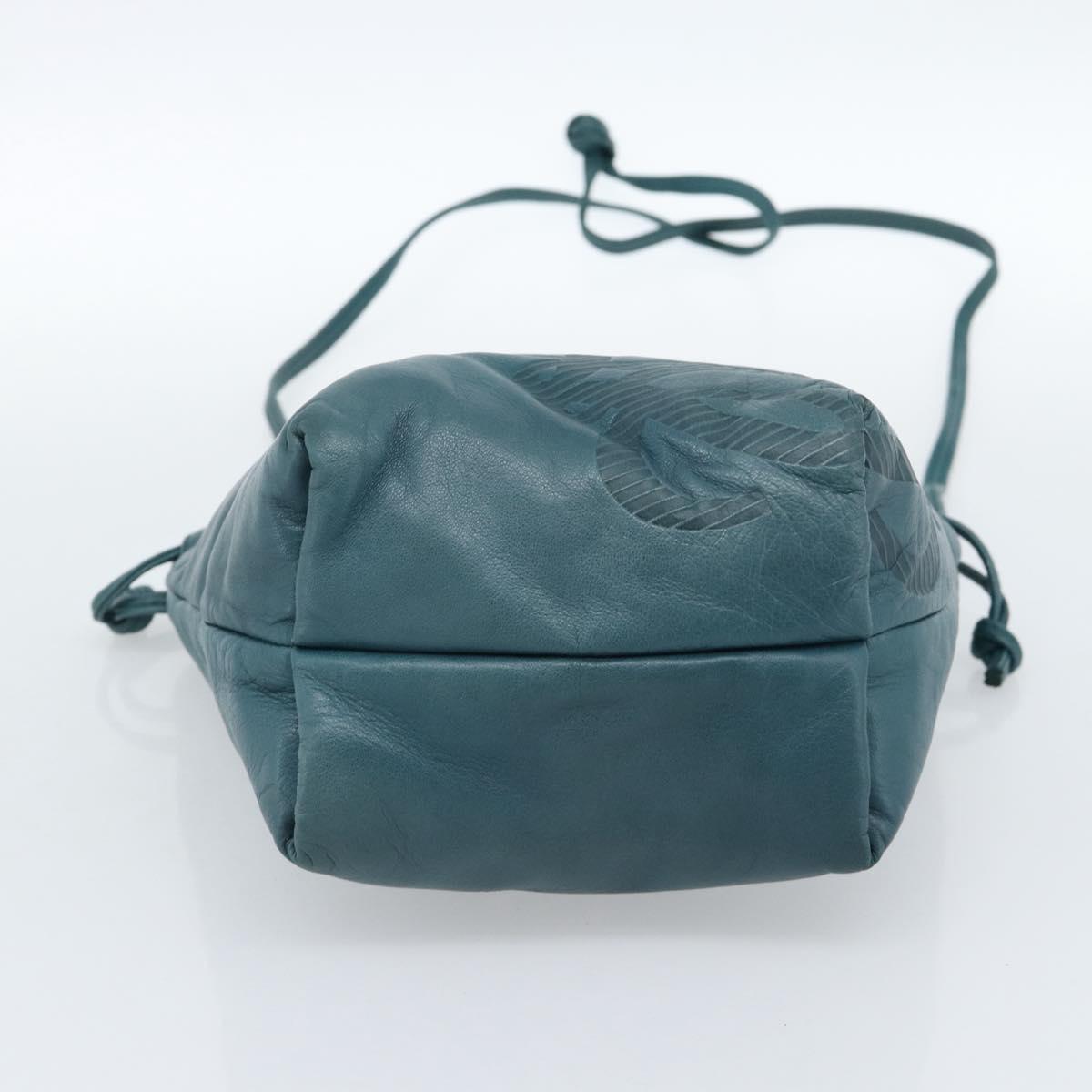 LOEWE Anagram Shoulder Bag Leather Blue Gold Auth 183215