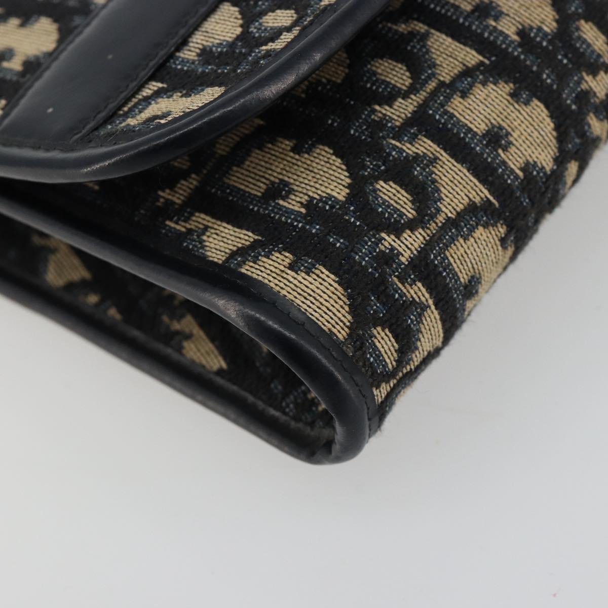 Christian Dior Trotter Canvas Chain Shoulder Bag Navy Gold Auth 183216A