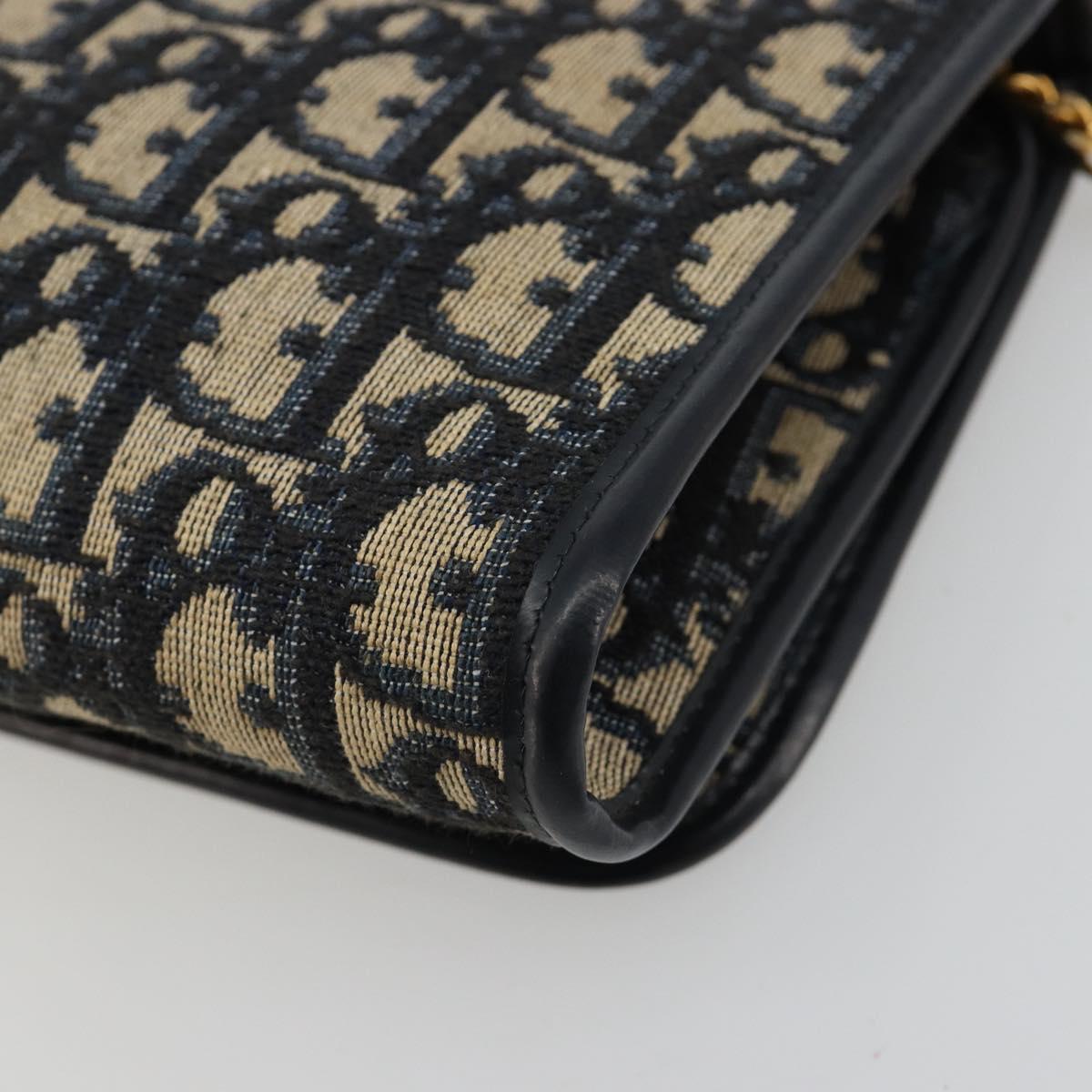 Christian Dior Trotter Canvas Chain Shoulder Bag Navy Gold Auth 183216A