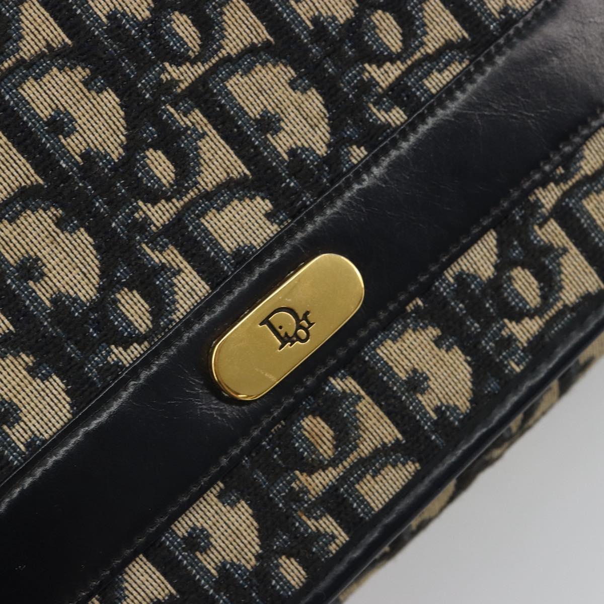 Christian Dior Trotter Canvas Chain Shoulder Bag Navy Gold Auth 183216A