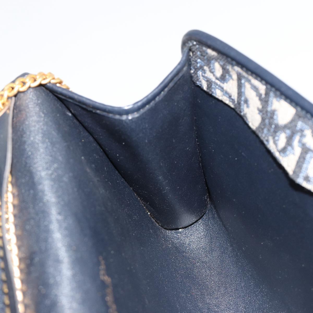 Christian Dior Trotter Canvas Chain Shoulder Bag Navy Gold Auth 183216A