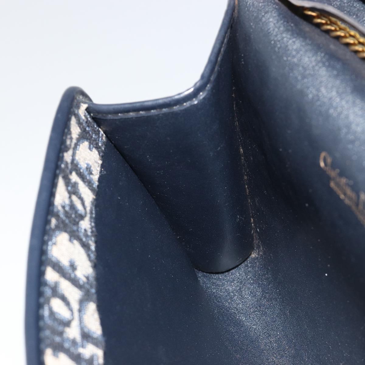 Christian Dior Trotter Canvas Chain Shoulder Bag Navy Gold Auth 183216A