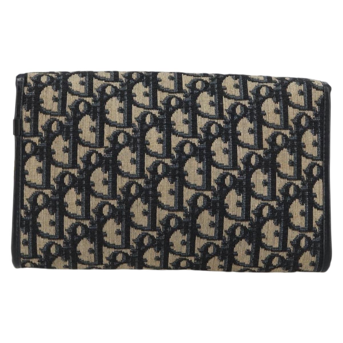 Christian Dior Trotter Canvas Chain Shoulder Bag Navy Gold Auth 183216A
