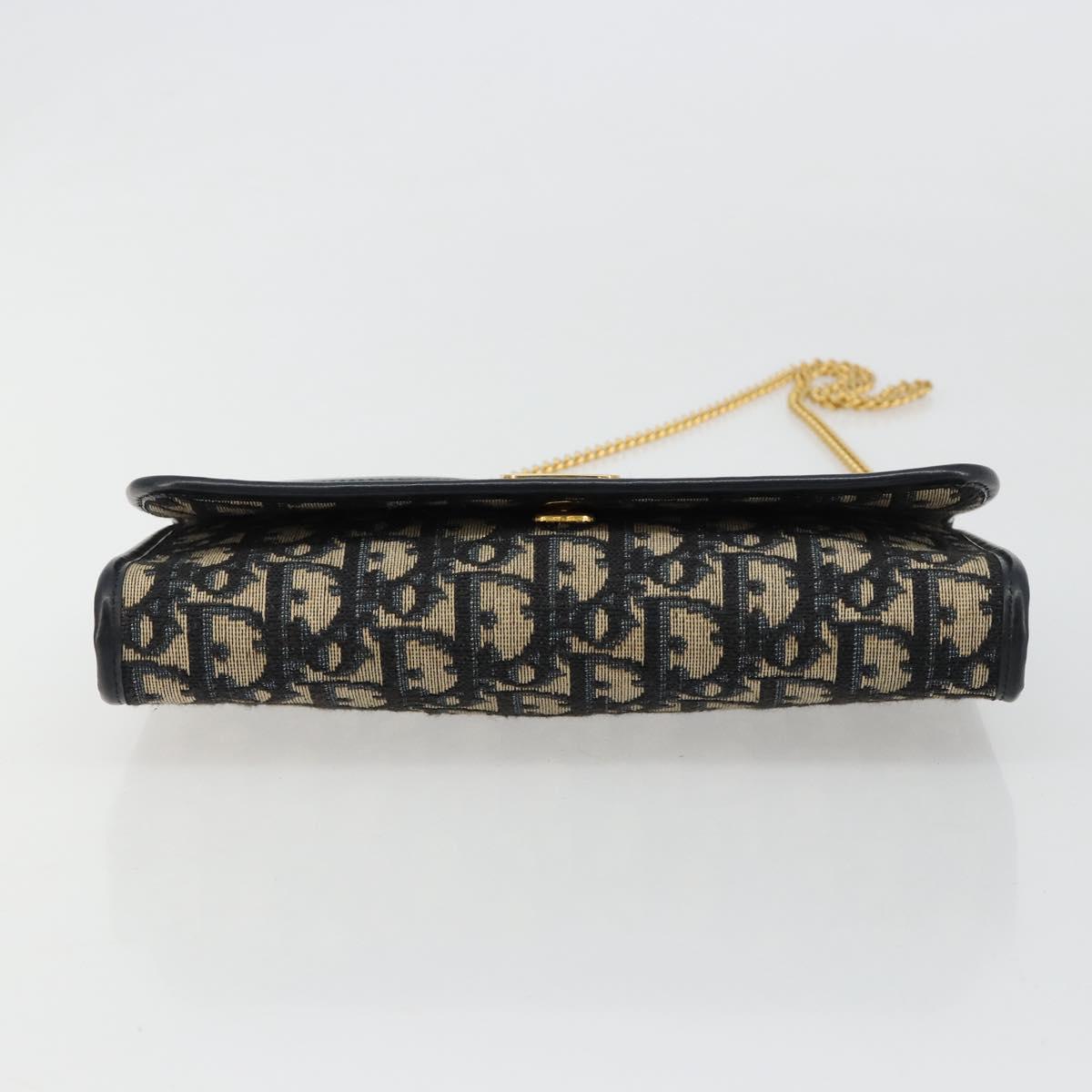 Christian Dior Trotter Canvas Chain Shoulder Bag Navy Gold Auth 183216A