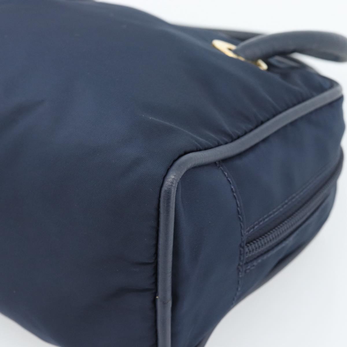 CELINE Circle Hand Bag Nylon Navy Gold Auth 183217