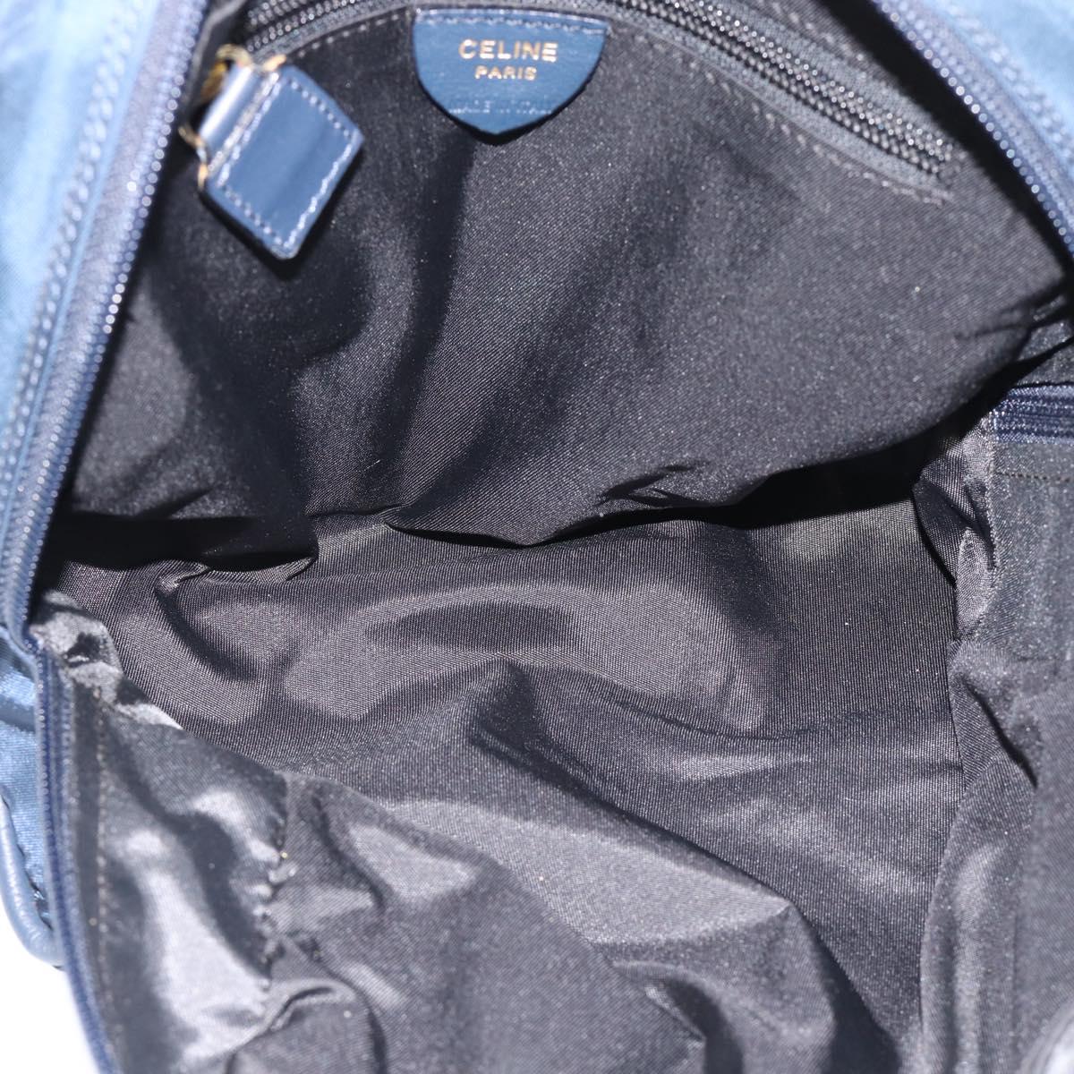 CELINE Circle Hand Bag Nylon Navy Gold Auth 183217